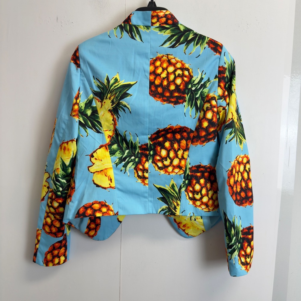 Fashion Nova Sweet And Sour Blazer Blue‎ Pineapple Tropical Print Jacket Size S - Picture 9 of 9